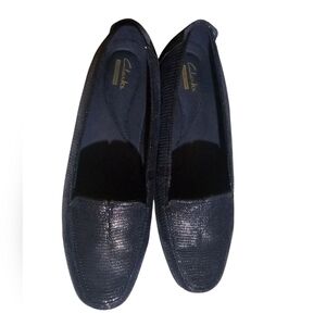 Clarks haydn navy snakeskin loafers